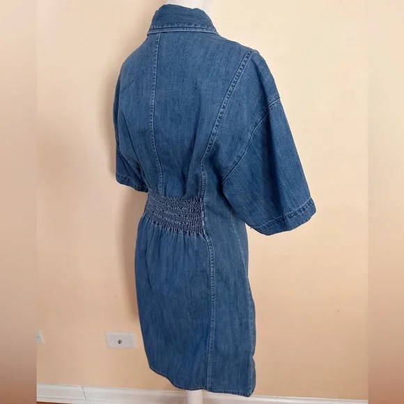 Frame Denim Seam Detail Dress Blue Chambray Button Shirtdress Collar - Picture 7 of 11